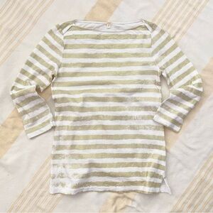 J. Crew🌟Shimmer Gold Boatneck Distressed Gold Print Striping 100%Cotton UNWORN